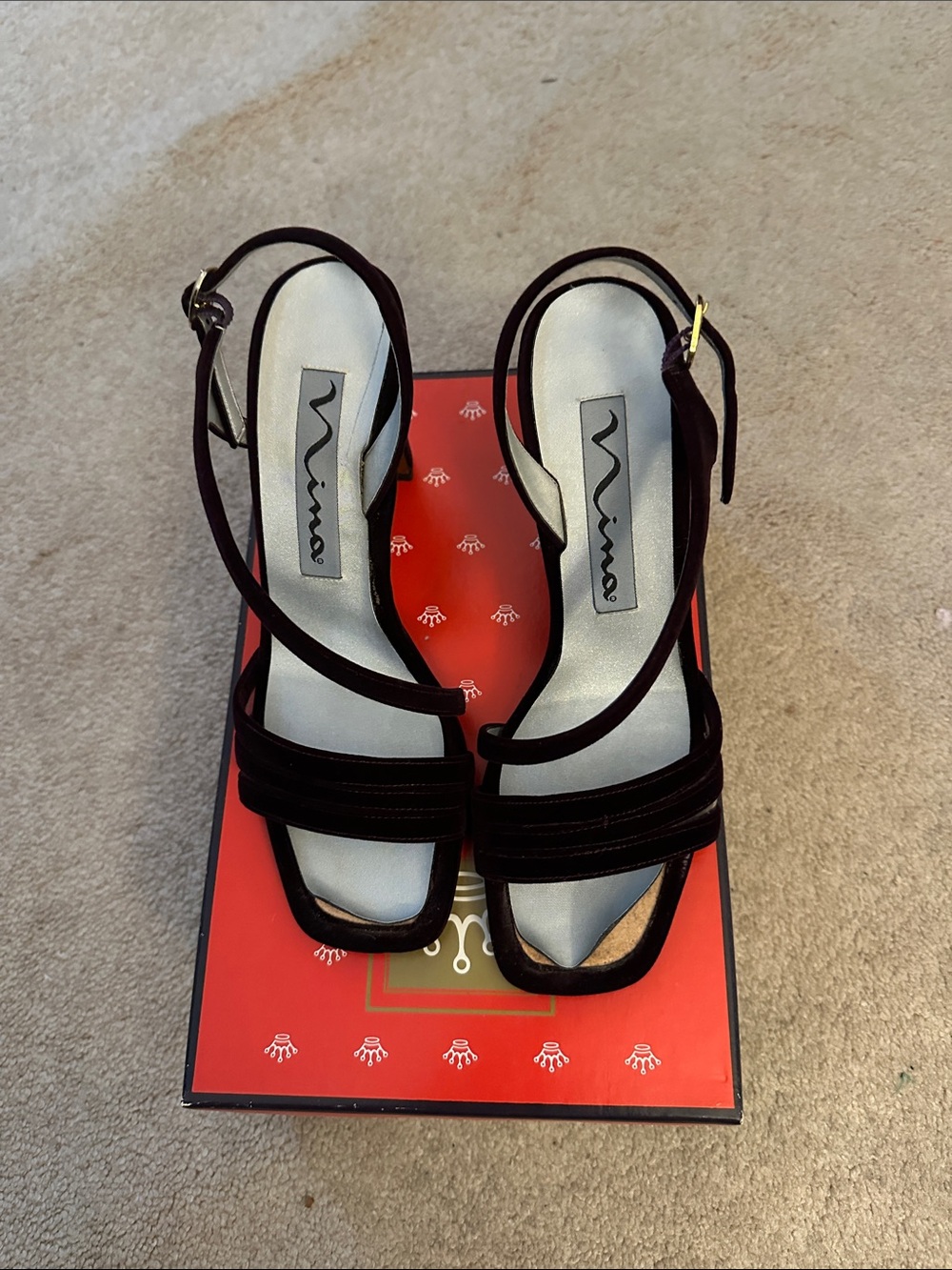 Nina Black Velvet Strappy Slingback Heels